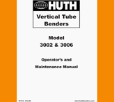 The product manual cover for Huth's vertical tube benders, with black text on a white background.