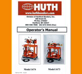 The Huth operators manual for Models 1673/1674 features images of the machines and black text on a white and orange background.