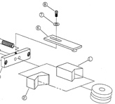 A simple black and white schematic drawing showing the Huth V-Block System Parts Breakdown.