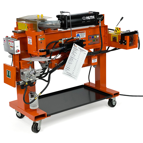 The Huth 2806 bender is an orange-colored machine mounted on wheels. The 2806 machine is shown here from the front view.