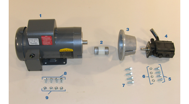 A Ben Pearson motor is shown with different parts numbered 1-9.