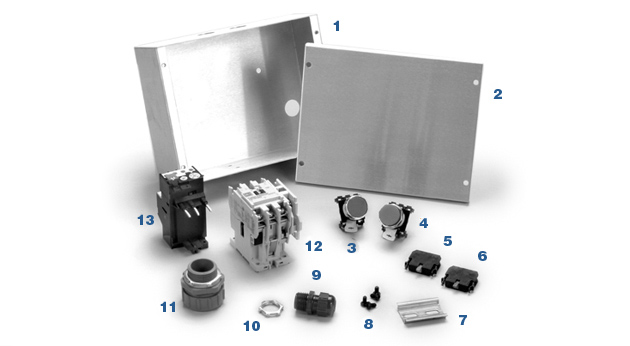 A large silver square box and lid is shown next to Ben Pearson electrical component controls labeled 1-13.