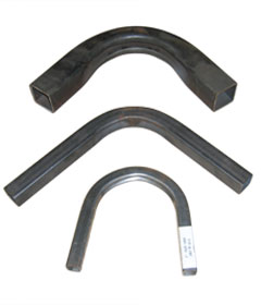 Three square tubes are shown with perfect bends created by Huth machinery.