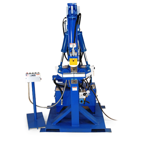 A blue Huth 3006 Vertical Bender is shown with a small footprint and easy to maneuver size.