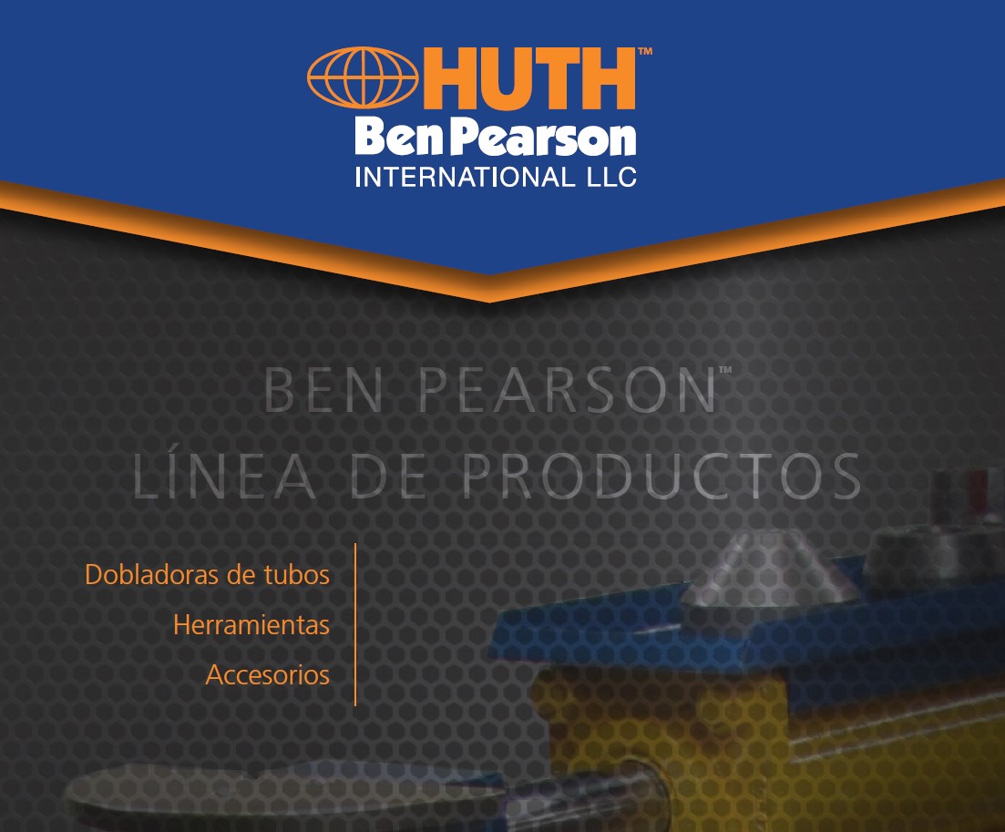 A graphic features the Huth Ben Pearson logo and a line of Spanish text that reads "Ben Pearson linea de productos"