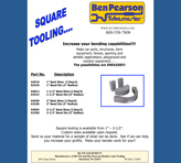 This Ben Pearson product sell sheet for square tooling features product images and text about the product.